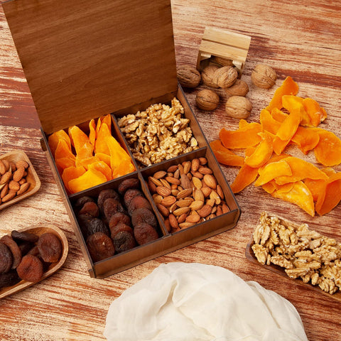 4 Variety  Nuts & Dried Fruit  Wooden Gift Box