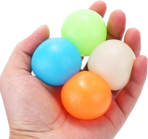 Sticky Balls That Stick to The Ceiling - 4Pcs Stress Balls Fidget Toys Glow in The Dark