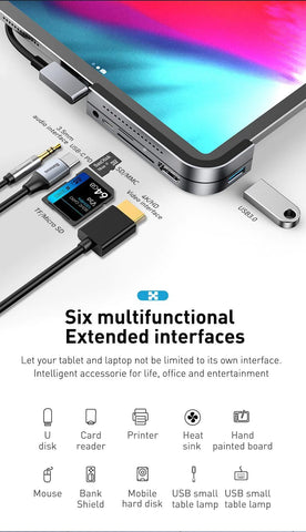 6 in 1 USB C HUB for Type C Devices