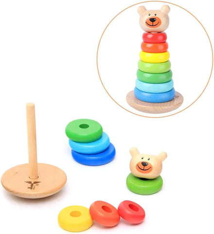 Stacking Rings Toy Wooden Rainbow Stacker Toddler Learning Toys