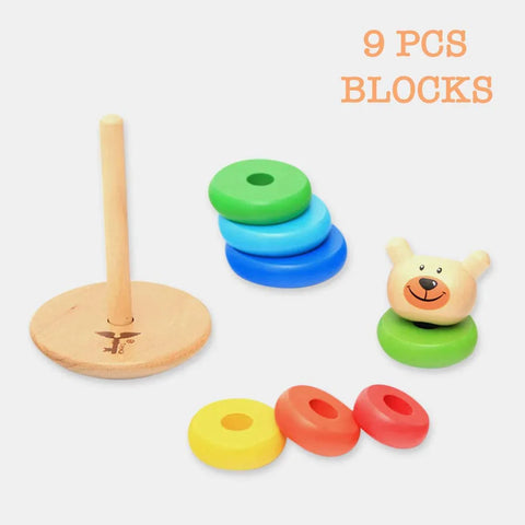 Stacking Rings Toy Wooden Rainbow Stacker Toddler Learning Toys