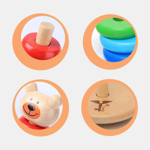 Stacking Rings Toy Wooden Rainbow Stacker Toddler Learning Toys