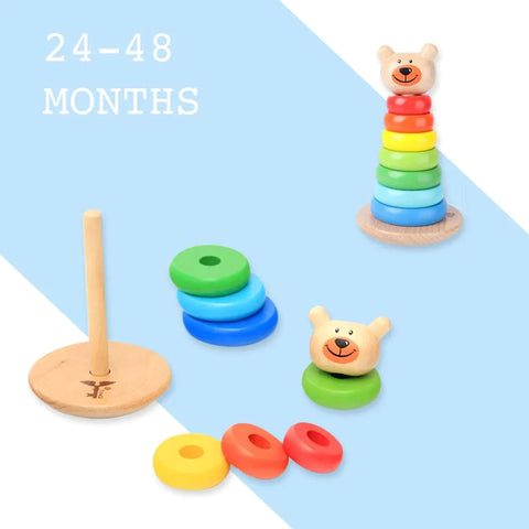 Stacking Rings Toy Wooden Rainbow Stacker Toddler Learning Toys