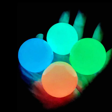 Sticky Balls That Stick to The Ceiling - 4Pcs Stress Balls Fidget Toys Glow in The Dark