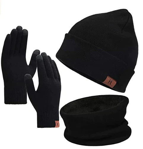 Winter Beanie Hat Scarf Touchscreen Gloves neck warmer Set