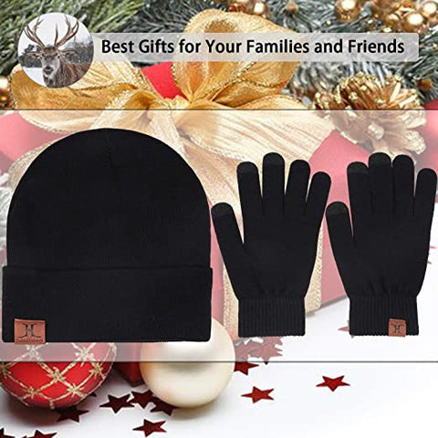 Winter Beanie Hat Scarf Touchscreen Gloves neck warmer Set