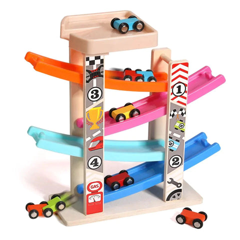 Wooden Race Track Car Ramp Toy, Children Sliding Rail Car Toy for Kids-4 Race Track