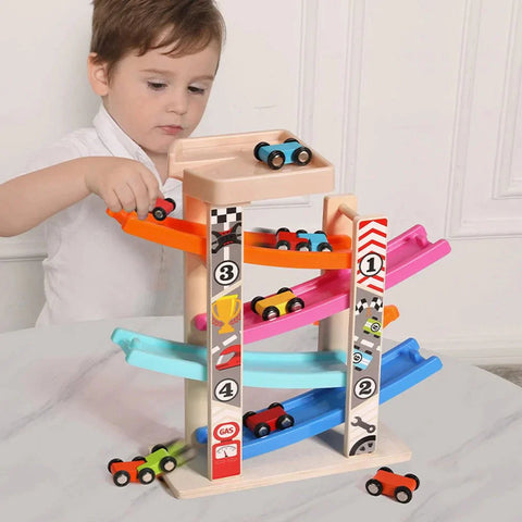 Wooden Race Track Car Ramp Toy, Children Sliding Rail Car Toy for Kids-4 Race Track