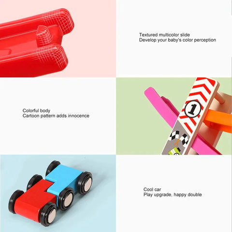 Wooden Race Track Car Ramp Toy, Children Sliding Rail Car Toy for Kids-4 Race Track