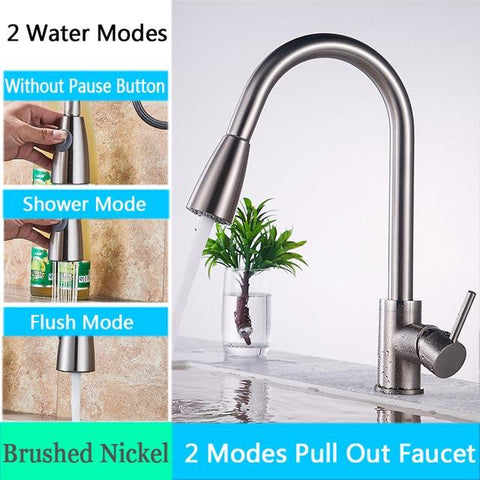 Brushed Nickel Kitchen Faucet with Pull Down Sprayer, Kitchen Sink Faucet Mixer Tap