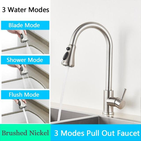 Brushed Nickel Kitchen Faucet with Pull Down Sprayer, Kitchen Sink Faucet Mixer Tap