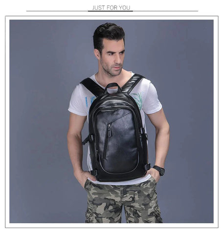 Casual Leather Laptop Backpack Fashionable Waterproof Design