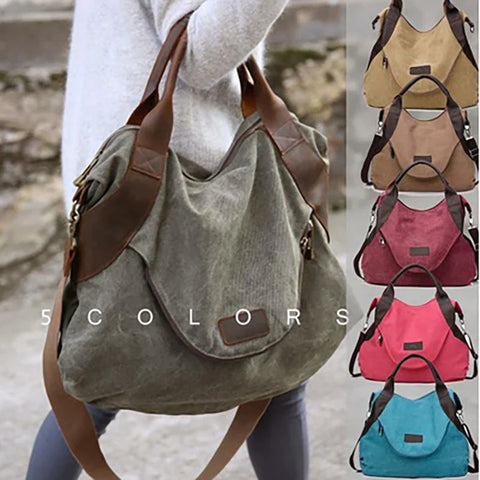 Casual Women's Canvas Leather Shoulder Handbag