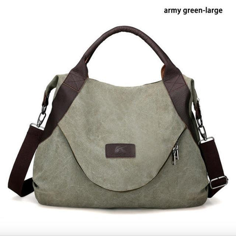 Casual Women's Canvas Leather Shoulder Handbag Evofine army green-large 