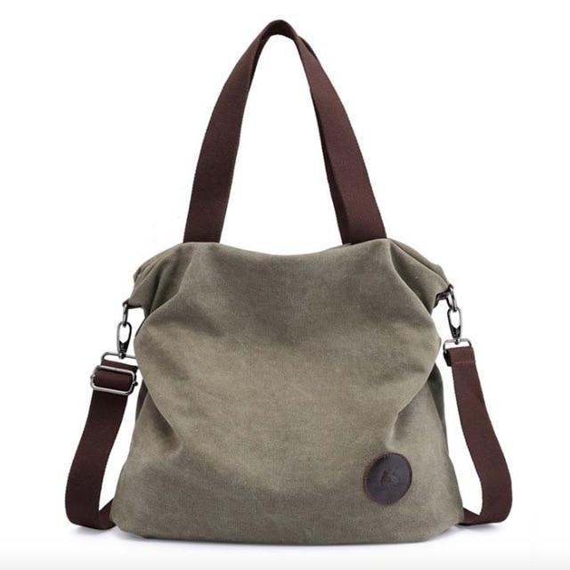 Casual Women's Canvas Leather Shoulder Handbag Evofine army green-small 