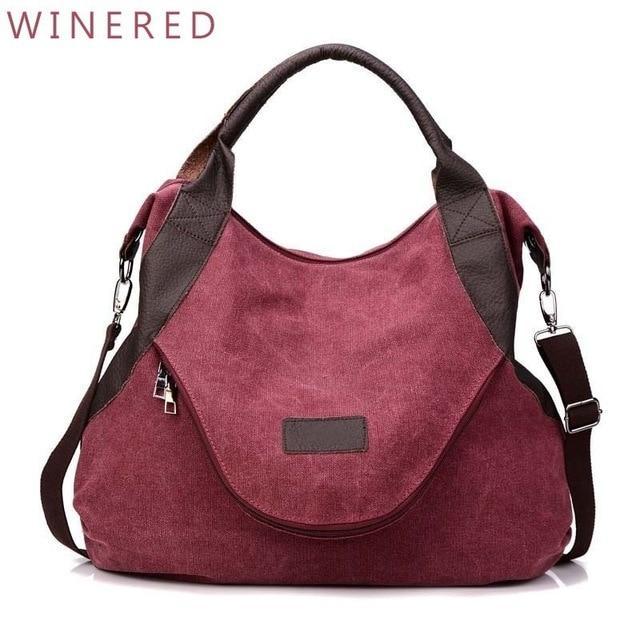 Casual Women's Canvas Leather Shoulder Handbag Evofine Wine red-large 