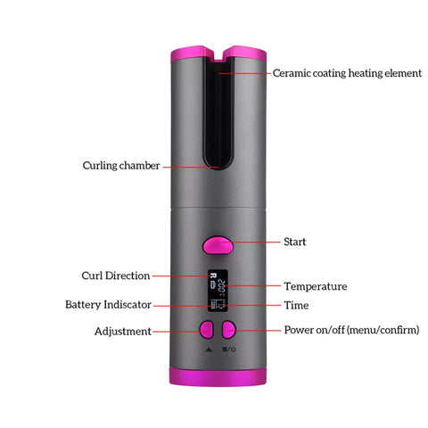 Cordless Hair Curler, Automatic Curling Iron with 6 Adjustable Temperature