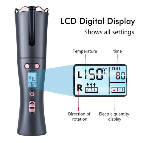 Cordless Hair Curler, Automatic Curling Iron with 6 Adjustable Temperature