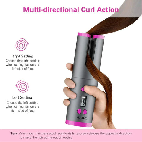 Cordless Hair Curler, Automatic Curling Iron with 6 Adjustable Temperature