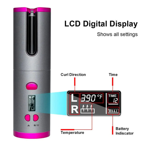Cordless Hair Curler, Automatic Curling Iron with 6 Adjustable Temperature