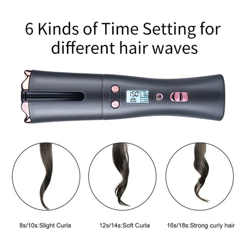 Cordless Hair Curler, Automatic Curling Iron with 6 Adjustable Temperature