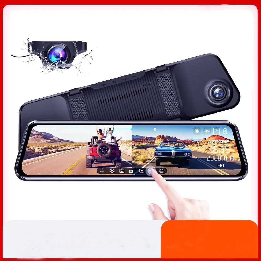 Dual Dash Cam Full Screen RearView Dashboard Camera with Full Touch Screen dash cam EvoFine 64G 