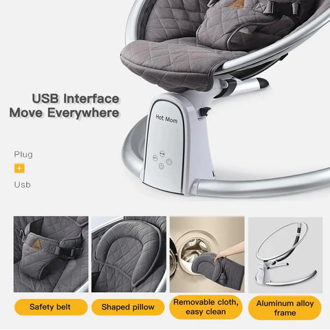 EvoFine Baby Swing for Infants, Electric Baby Bouncers with Bluetooth and Five Gear