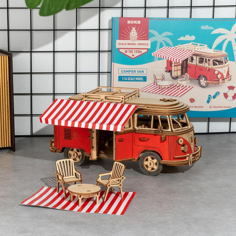 Friction Powered Cars Camper Van Wooden Puzzle 3D Miniature Car Model