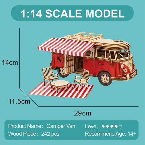 Friction Powered Cars Camper Van Wooden Puzzle 3D Miniature Car Model