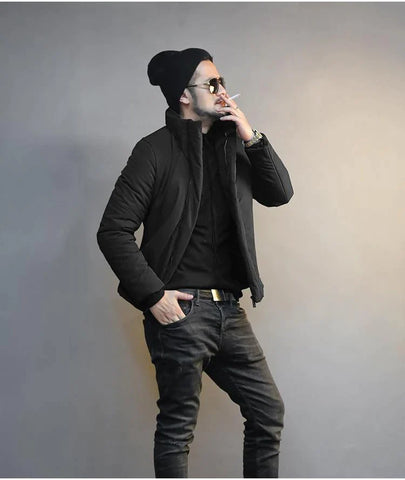 Men Winter Jacket Fashion Black Cotton Collar Coat