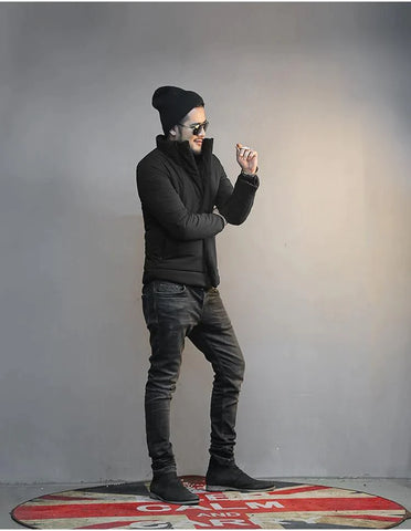 Men Winter Jacket Fashion Black Cotton Collar Coat