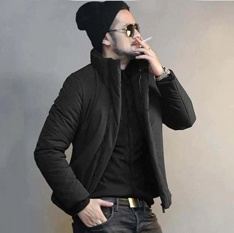 Men Winter Jacket Fashion Black Cotton Collar Coat