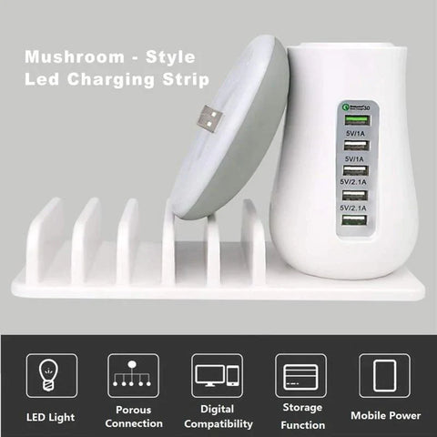 Multi Port Mushroom Led Lamp USB Charge Station