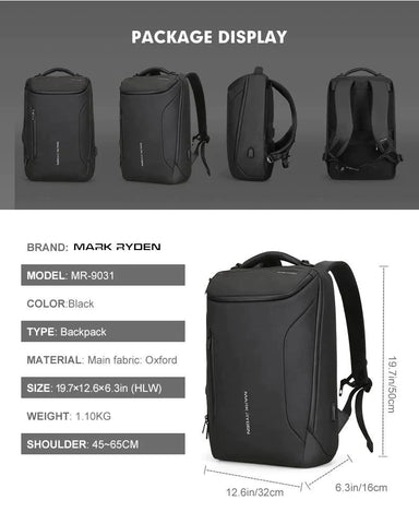 Anti-thief Fashion Backpack 15.6 inch Laptop USB Charging Travel Bag