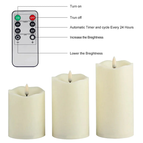 3 Piece LED Flameless Candles with Remote Control