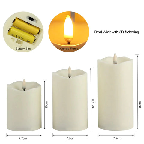 3 Piece LED Flameless Candles with Remote Control