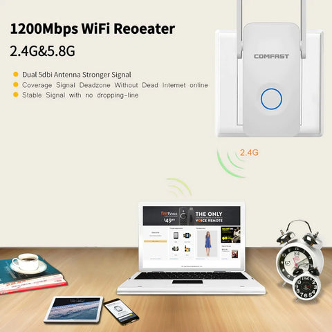 WiFi Range Extender - Up to 1200Mbps WiFi Repeater Wireless Signal Booster