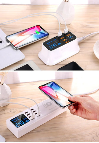 Multiple USB Charger 8 in 1 Port with LCD Display For Smartphone