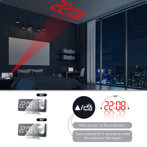 LED Digital Smart Alarm Clock Watch Projection Time With FM Radio