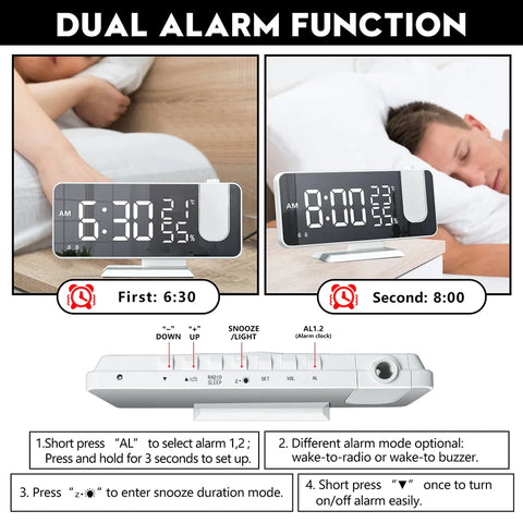 LED Digital Smart Alarm Clock Watch Projection Time With FM Radio