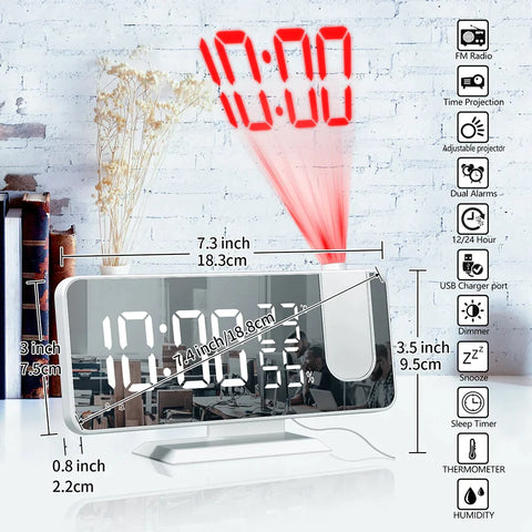 LED Digital Smart Alarm Clock Watch Projection Time With FM Radio