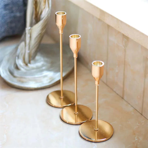 Golden Candle Holders Set of 3 for Taper Candles