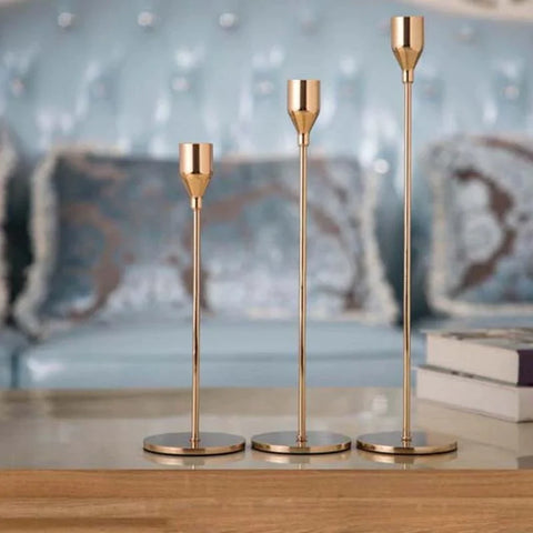 Golden Candle Holders Set of 3 for Taper Candles