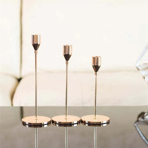 Golden Candle Holders Set of 3 for Taper Candles