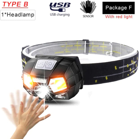 Rechargeable LED Headlamp Flashlights with Motion Sensor & Waterproof