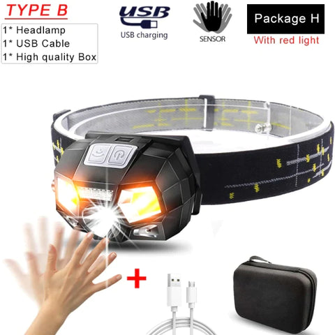 Rechargeable LED Headlamp Flashlights with Motion Sensor & Waterproof