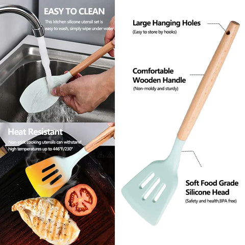 Kitchen Cooking Utensils With Silicone Spoon  Measuring Cup Mat Hook, 34 Piece