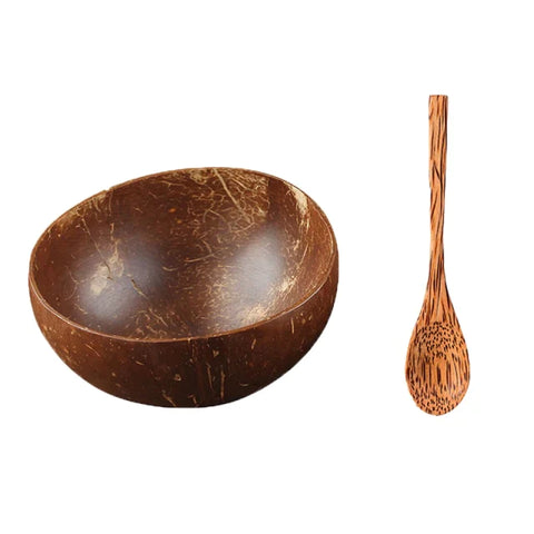 Natural Coconut Bowls with Wooden Tableware Spoons