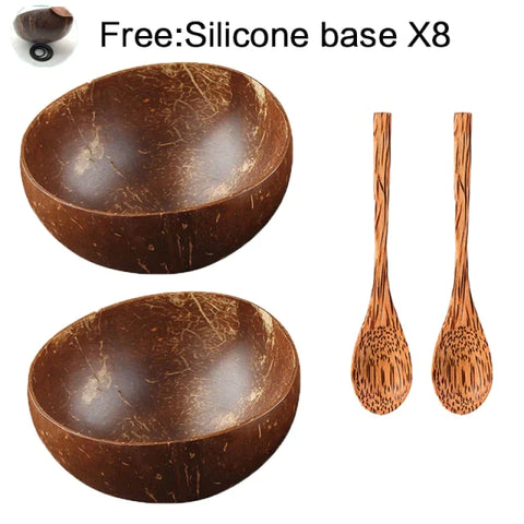 Natural Coconut Bowls with Wooden Tableware Spoons