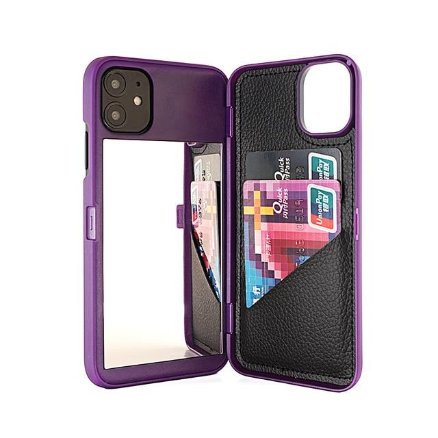 Wallet Make Up Mirror, Blocking Large Capacity Luxury Case for iPhone SE2 XS Max XR X 6 6S 7 8 Plus 11 Pro Max phone Case EvoFine for 11 Pro Max Purple 